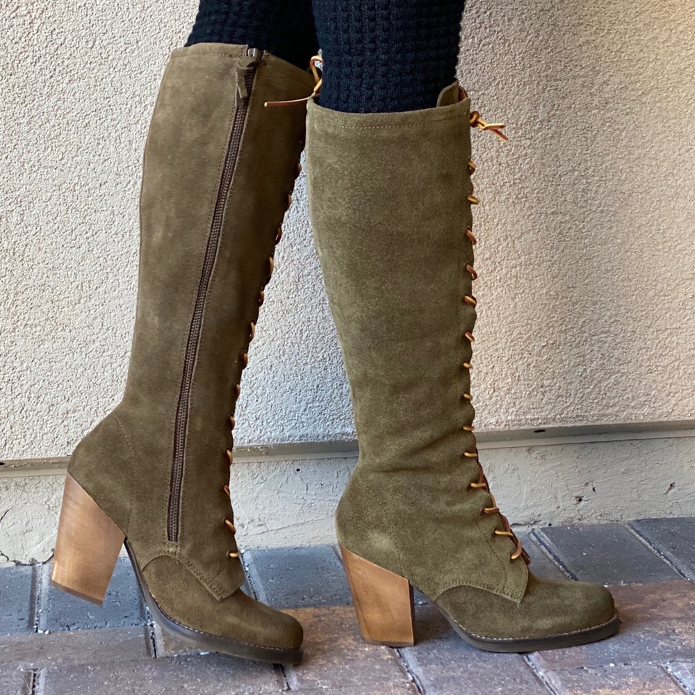 Moss Genuine Leather Lace Up Heeled Military Boot - Picture 10 of 14